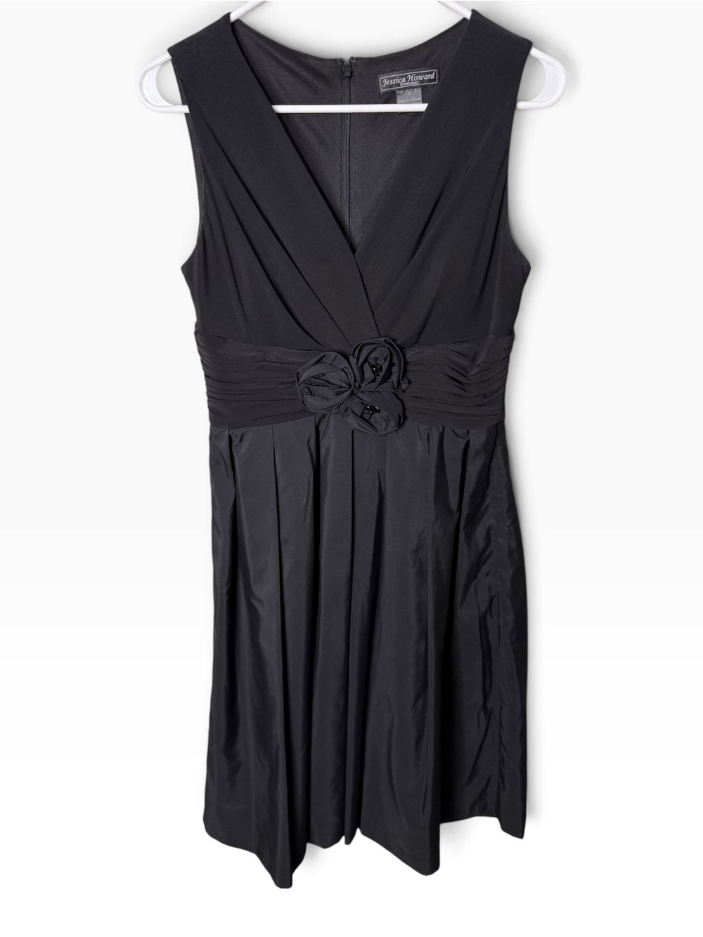 Jessica Howard Black Size 8 Floral Waist Cocktail Dress